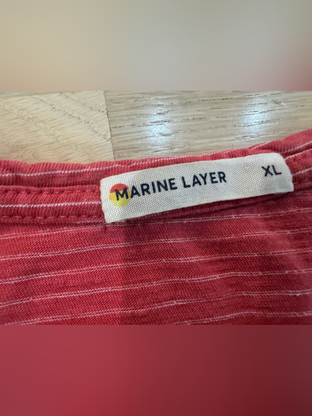 Marine Layer Saddle Pocket Tee ALTERED cropped raw hem red stripe size XL - Picture 2 of 6